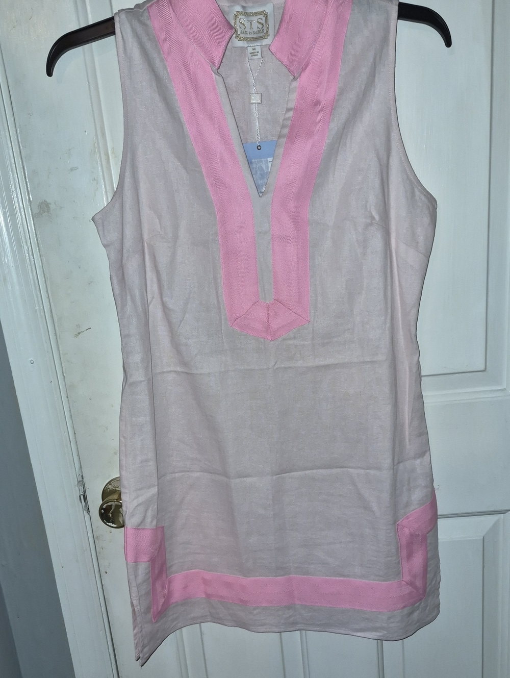 Sail to Sable Blush With Pink Trim Linen-Collared Shift Size M